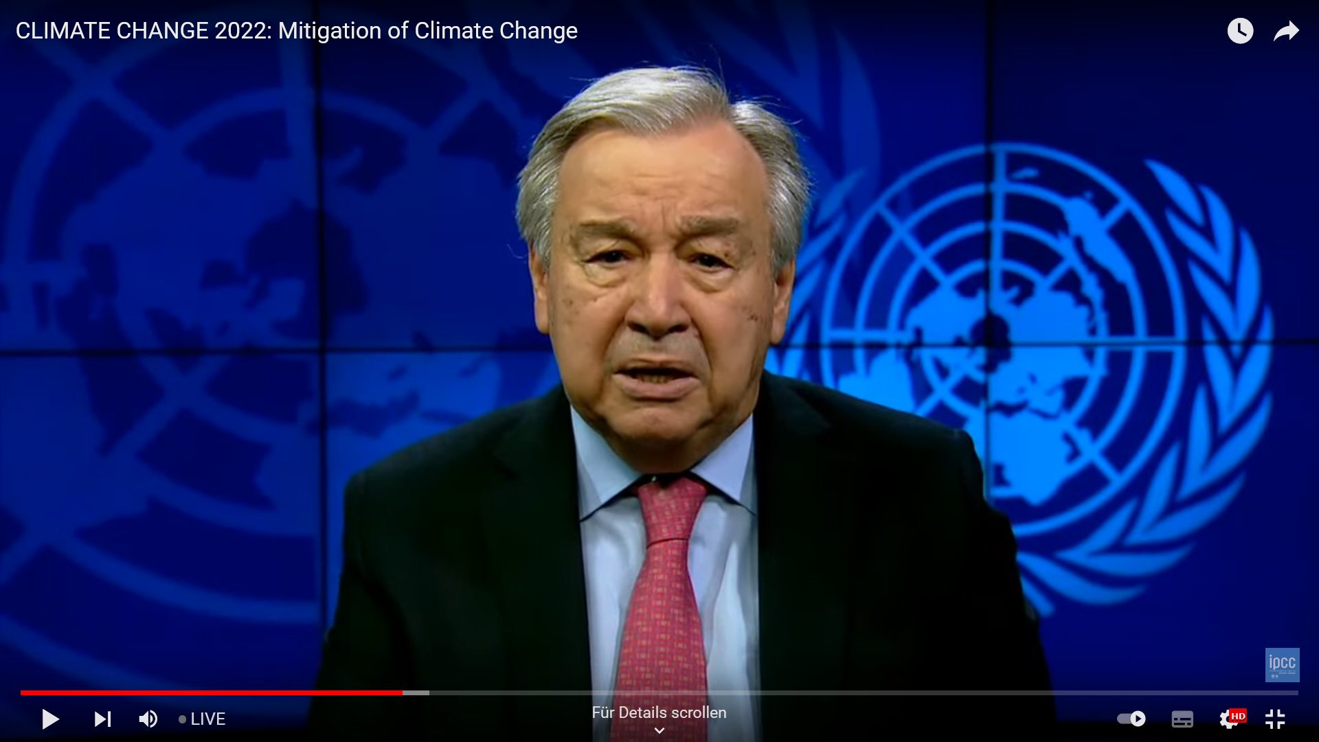 UN-Generalsekret&auml;r Antonio Guterrez warnt in eindringlichen Worten vor eiiner drohenden Klimakatastrophe. 